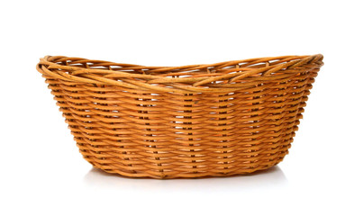 Empty wooden fruit or bread basket on white background - 183986459