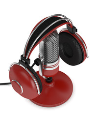 3d render of microphone with headphones