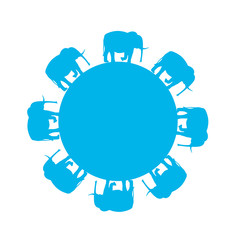 Set of silhouette elephants on a ball.