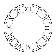 Clock face. Black blank clock with roman numerals