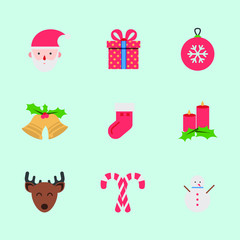 Iconos planos de decoración de vacaciones de año nuevo y navidad, elementos de navidad.