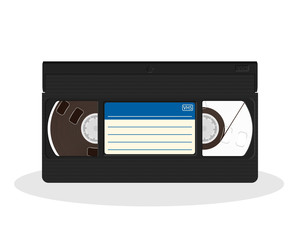 Naklejka premium Retro video cassette with blue and white sticker isolated on a white background.