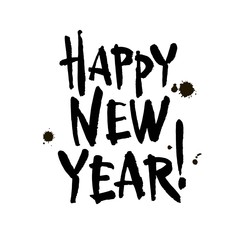 Happy new year brush hand lettering, isolated on white background. Vector illustration.