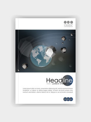 Banner book cover template design. Planet earth under asteroid meteor attack. Disaster.