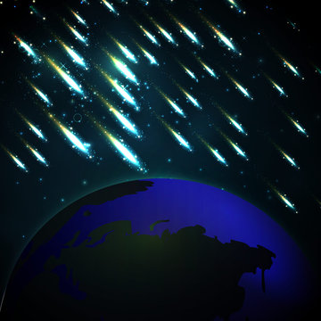 meteor shower falls to the ground. Space