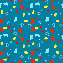 Winter seamless pattern with christmas tree and snowflakes, vector background