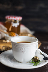 Cup of tea with lemon and honey