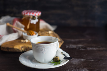 Cup of tea with lemon and honey