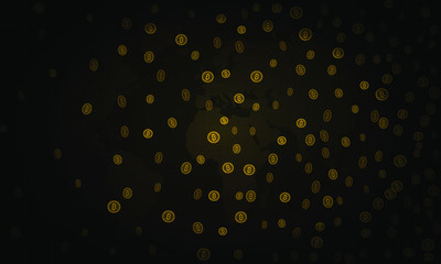 Bitcoins security business background. Bitcoin crypto mining visualization. Business wallet background, security currency exchange, vector model. Crypto virtual payment finance. Gold money trading