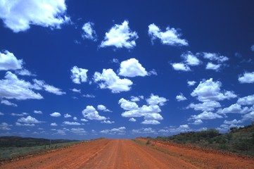 Australian outback- blue sky- dirt road