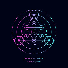 Sacred geometry style symbol. Sacral geometric outline sign. Line art colorful elements. EPS 10 linear design vector illustration.