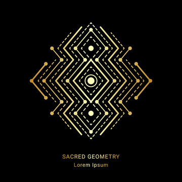 Sacred geometry style symbol. Sacral geometric outline sign. Line art golden element. EPS 10 linear design vector illustration.