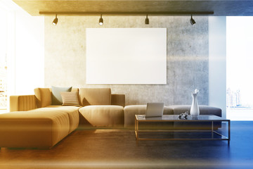Luxury living room, sofa and poster