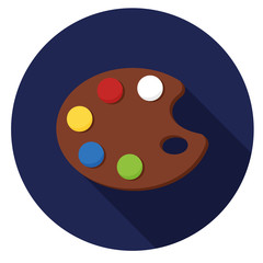 Art palette icon. Illustration in flat style. Round icon with long shadow.