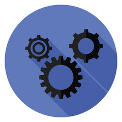 Gear icon. Illustration in flat style. Round icon with long shadow.
