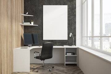 Black and wooden home office interior close up