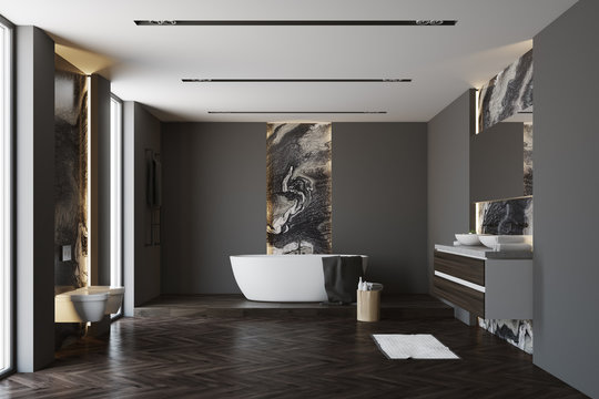Gray and marble bathroom