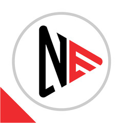 logo icon play button shape with combination of N & E initials