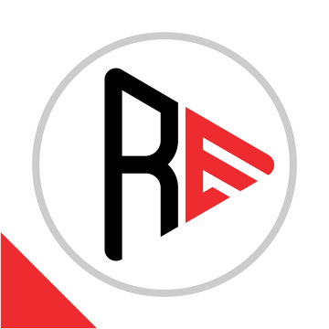 logo icon play button shape with combination of R & E initials