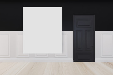 Large poster in a white and black room