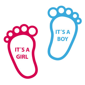 Baby Footprint Its A Girl, Its A Boy - Vector Icons