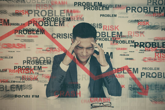 Stressed Asian man, crisis