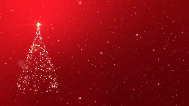Christmas Tree and Snowfall on Red Background Loop