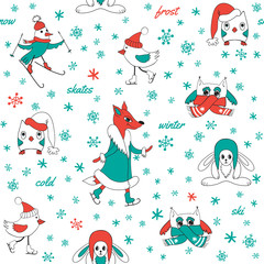 White seamless pattern winter fun