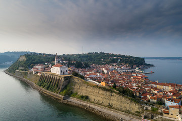 Piran on Slovenian adriatic coast in morning sun