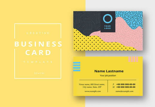 Business Card Layout with Bright, Bold Patterns