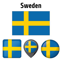 Obraz premium Illustration flag of Sweden, and various icons. Ideal for catalogs of institutional materials and geography