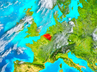 Fototapeta na wymiar Belgium in red on Earth