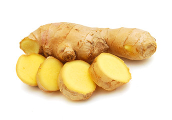 fresh ginger on a white background