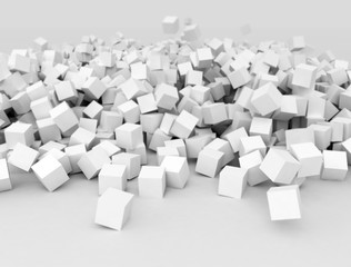 Abstract background falling white cubes