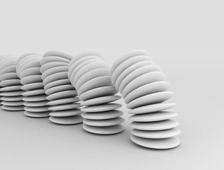 Stack white object at tipping point. 3d .render