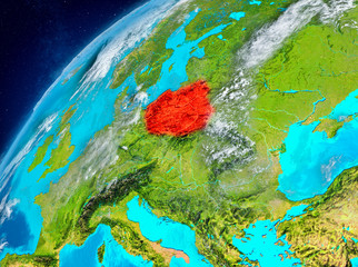 Space view of Poland in red