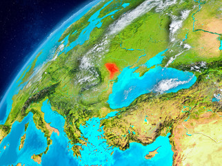 Fototapeta na wymiar Space view of Moldova in red