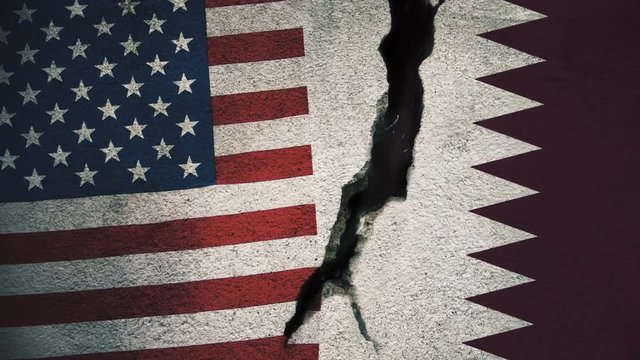 United States vs Qatar  Flags on Cracked Wall
