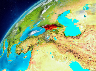 Space view of Georgia in red