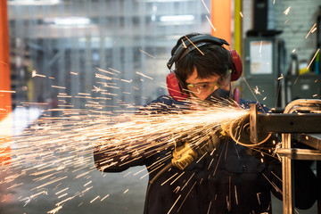 Sparks fly in a factory