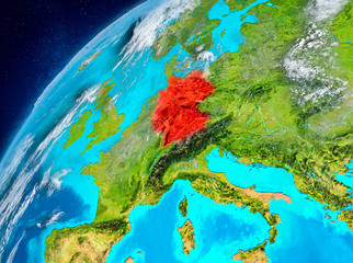 Space view of Germany in red
