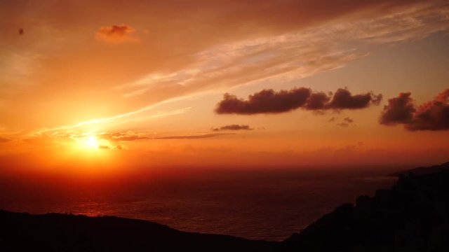 Scenic sunset over sea surface, Greece Peloponnese Mani Peninsula. Time lapse