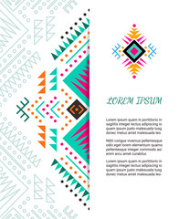 Aztec style colorful ornate card. Ornamental blank with ethnic motifs. Tribal graphic design concept. Paper brochure template. EPS 10 vector illustration. Clipping mask.