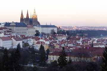 Fototapeta na wymiar Winter evening Prague City with gothic Castle, Czech Republic