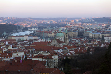 Fototapeta na wymiar Winter evening Prague City, Czech Republic