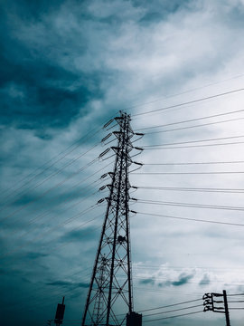 Transformer Tower Against Stormy Sky