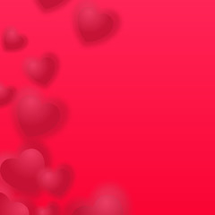 Valentines day vector illustration. Red blurred hearts isolated on red background.