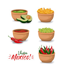 viva mexico colorful poster with bowls of typical mexican food vector illustration