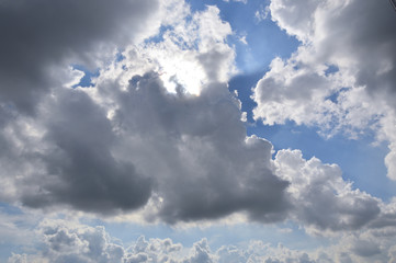 Fototapeta premium Blue sky with clouds and sun.