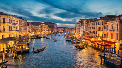 Fototapeta premium Kanał Grande w nocy, Wenecja